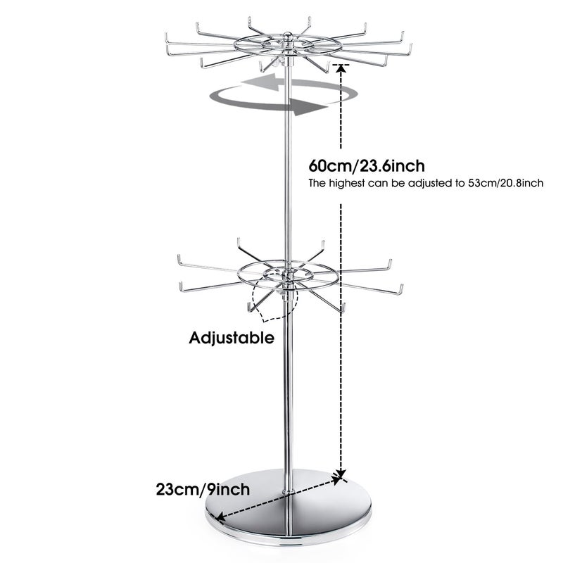 APL Display Dual Adjustable (Total Height & Tier Heighs) CounterTop Spinner Display Stand, Heavy Duty 2-Tiers, Silver - Image 4